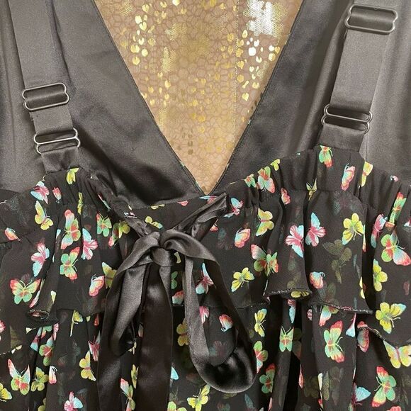 Vintage Victoria’s Secret Black Butterfly Tie Back Ruffle Tiered Top, S - Picture 6 of 8